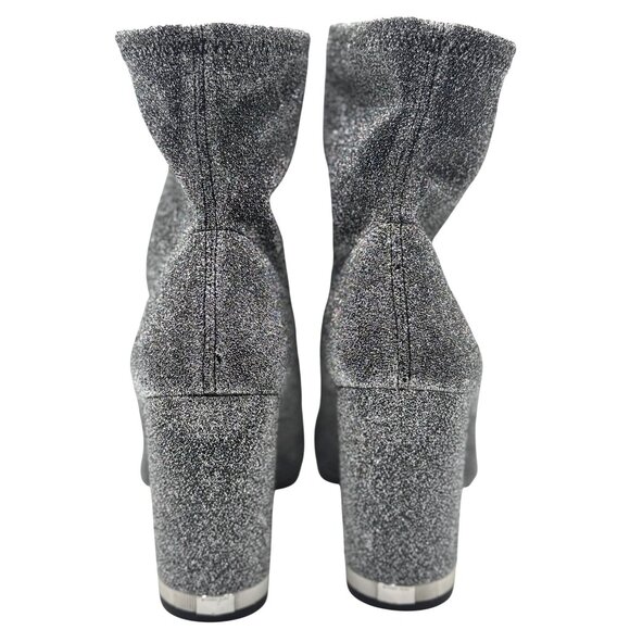 Michael Kors Size 8.5 Mandy Glitter Stretch-Knit Ankle Boots Silver - Picture 2 of 10